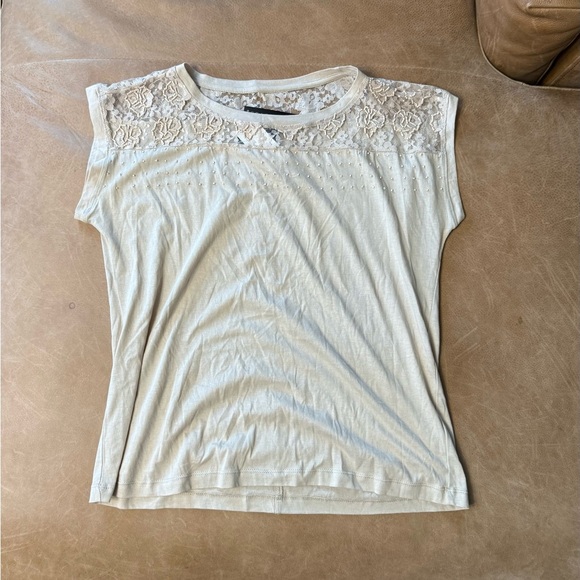 Grace Elements NWT Lace Beaded Top Tan Women’s Size Large - Picture 1 of 6